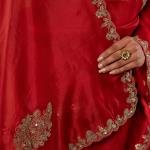 Burgundy Red Organza Saree with All-Over Antique Butta & Border Work | Pure Organza | Jaipurio Solid Saree